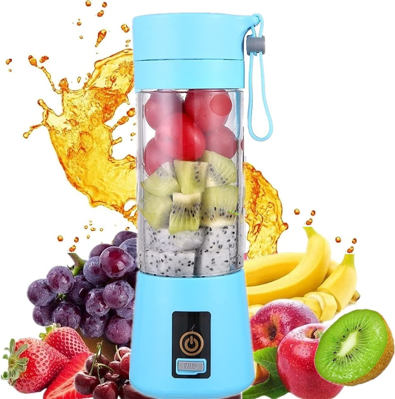 380Ml Electric Portable Juicer Blender Cup, Household Fruit Mixer with Six Blades in 3D, USB Rechargeable Juice Blender Magnetic Secure Switch Electric Fruit Mixer (Purple) (Blue)